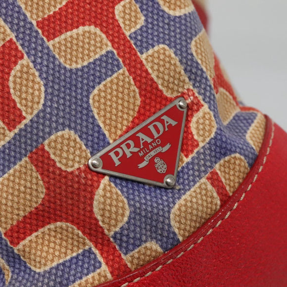 PRADA Tote Bag Canvas Leather Red Gold Auth 141096