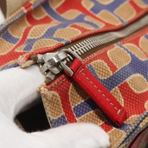 PRADA Tote Bag Canvas Leather Red Gold Auth 141096