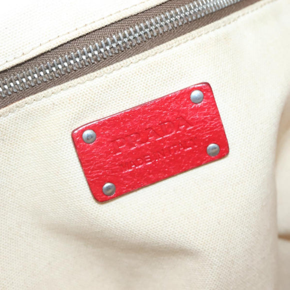 PRADA Tote Bag Canvas Leather Red Gold Auth 141096