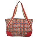 PRADA Tote Bag Canvas Leather Red Gold Auth 141096-13