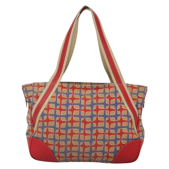PRADA Tote Bag Canvas Leather Red Gold Auth 141096