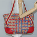 PRADA Tote Bag Canvas Leather Red Gold Auth 141096-23