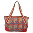 PRADA Tote Bag Canvas Leather Red Gold Auth 141096-2