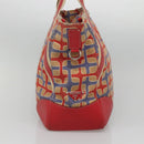 PRADA Tote Bag Canvas Leather Red Gold Auth 141096-3