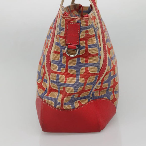 PRADA Tote Bag Canvas Leather Red Gold Auth 141096