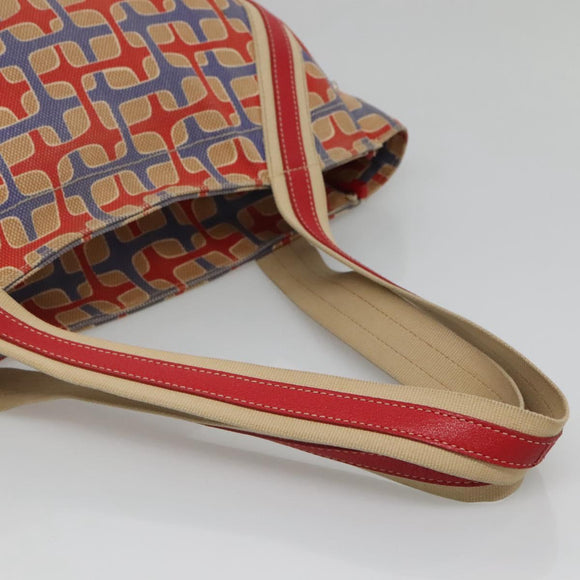 PRADA Tote Bag Canvas Leather Red Gold Auth 141096