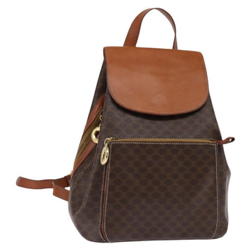 CELINE Macadam Canvas Backpack PVC Leather Brown Gold Auth 141097