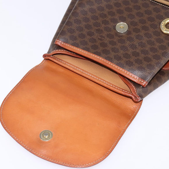 CELINE Macadam Canvas Backpack PVC Leather Brown Gold Auth 141097