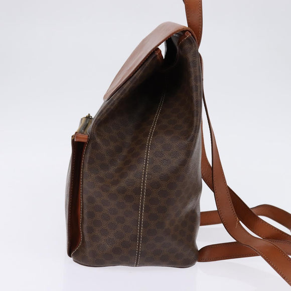 CELINE Macadam Canvas Backpack PVC Leather Brown Gold Auth 141097