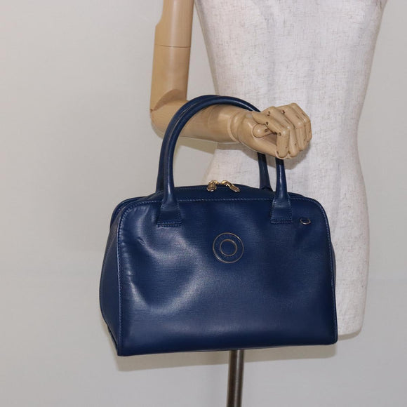 CELINE Hand Bag Leather Blue Gold Auth 141098