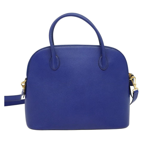 CELINE Hand Bag Leather 2way Blue Gold Auth 141099