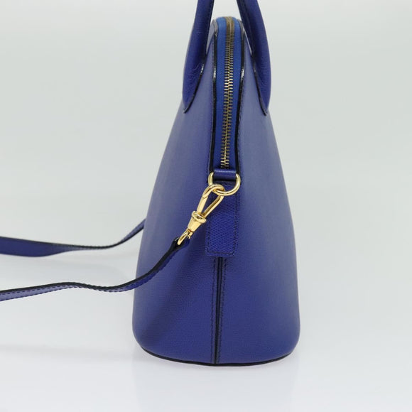 CELINE Hand Bag Leather 2way Blue Gold Auth 141099