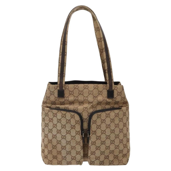 GUCCI GG Canvas Shoulder Bag Beige Silver 002 1076 Auth 141101