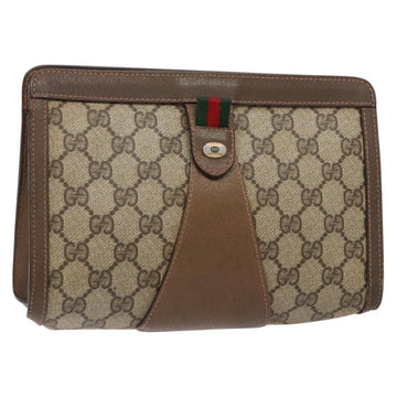 GUCCI GG Supreme Web Sherry Line Clutch Bag PVC Beige 89 01 032 Auth 141102