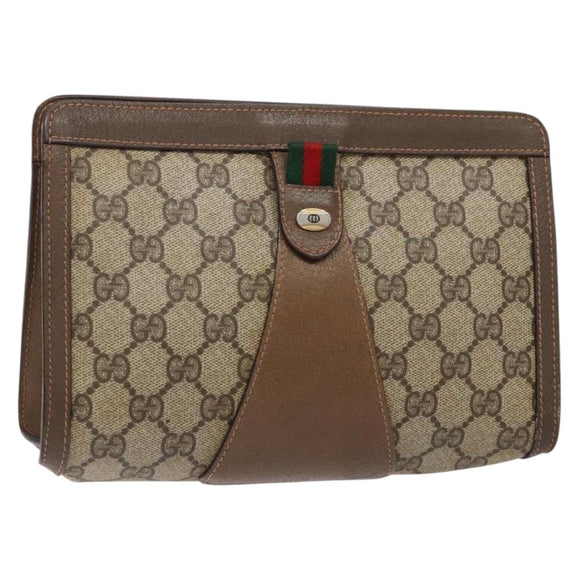 GUCCI GG Supreme Web Sherry Line Clutch Bag PVC Beige 89 01 032 Auth 141102