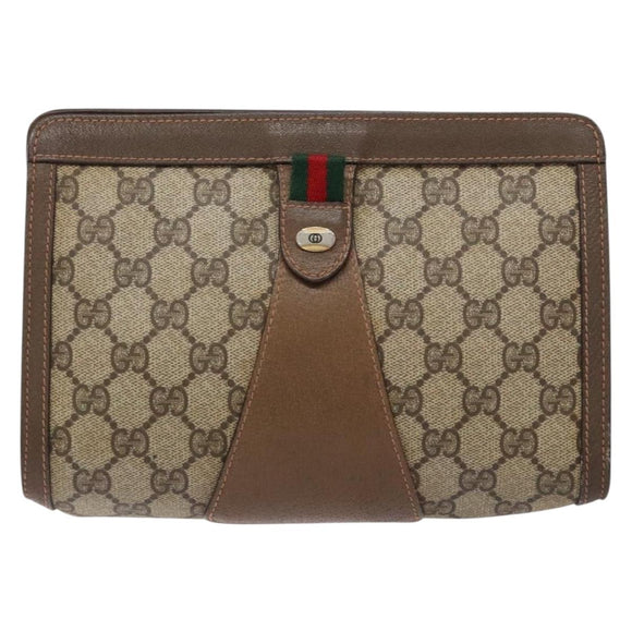 GUCCI GG Supreme Web Sherry Line Clutch Bag PVC Beige 89 01 032 Auth 141102