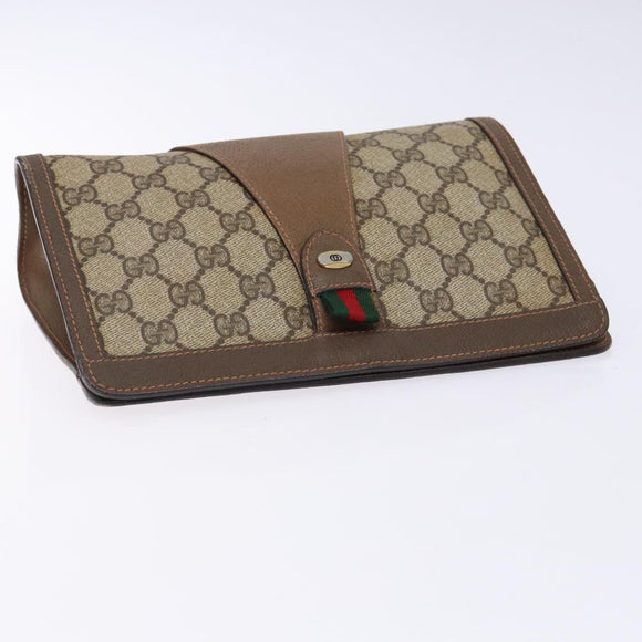 GUCCI GG Supreme Web Sherry Line Clutch Bag PVC Beige 89 01 032 Auth 141102