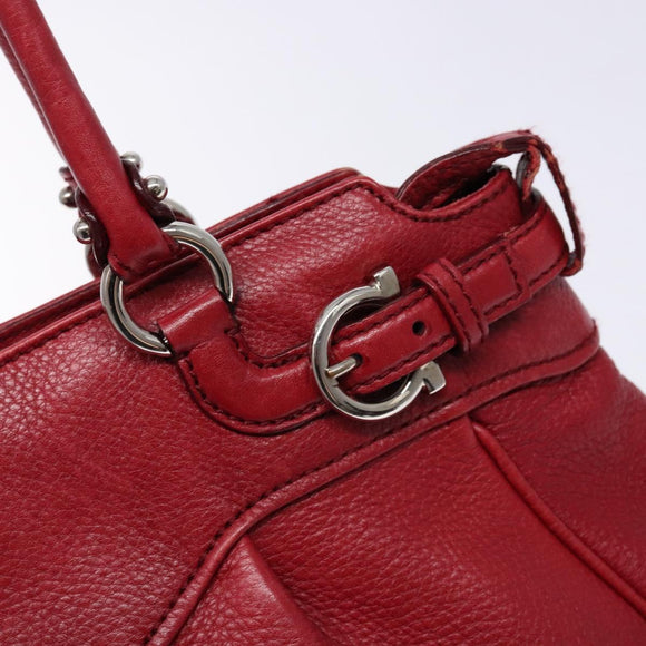 Salvatore Ferragamo Gancini Hand Bag Leather Red Silver Auth 141103