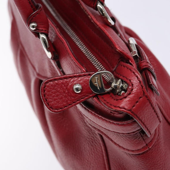 Salvatore Ferragamo Gancini Hand Bag Leather Red Silver Auth 141103