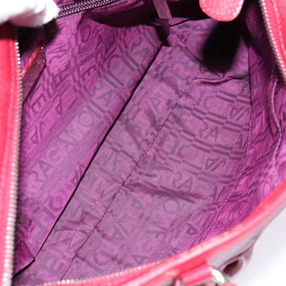 Salvatore Ferragamo Gancini Hand Bag Leather Red Silver Auth 141103