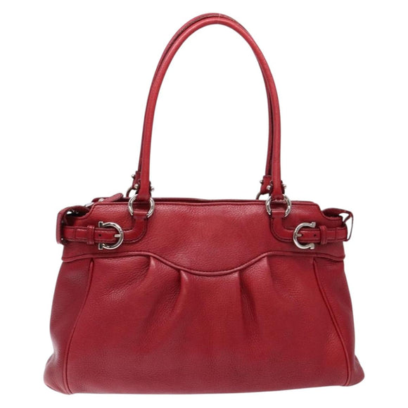 Salvatore Ferragamo Gancini Hand Bag Leather Red Silver Auth 141103