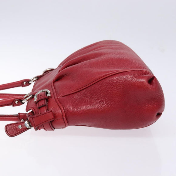 Salvatore Ferragamo Gancini Hand Bag Leather Red Silver Auth 141103