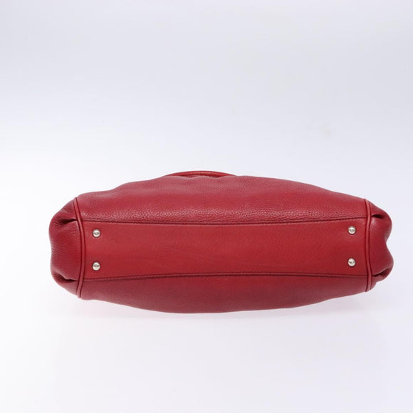 Salvatore Ferragamo Gancini Hand Bag Leather Red Silver Auth 141103