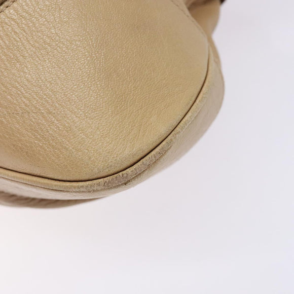 Salvatore Ferragamo Gancini Hand Bag Leather Beige Silver Auth 141104