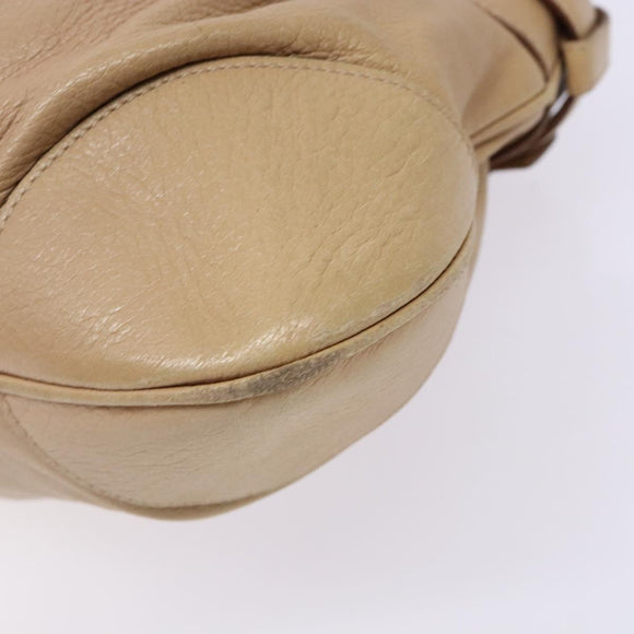 Salvatore Ferragamo Gancini Hand Bag Leather Beige Silver Auth 141104