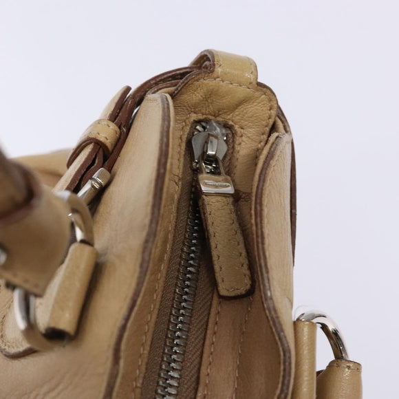 Salvatore Ferragamo Gancini Hand Bag Leather Beige Silver Auth 141104