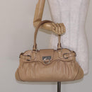 Salvatore Ferragamo Gancini Hand Bag Leather Beige Silver Auth 141104-22