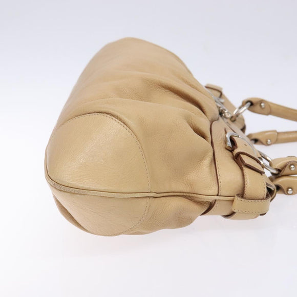 Salvatore Ferragamo Gancini Hand Bag Leather Beige Silver Auth 141104