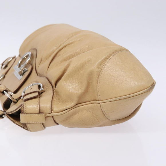Salvatore Ferragamo Gancini Handtasche Leder Beige Silber Original 141104