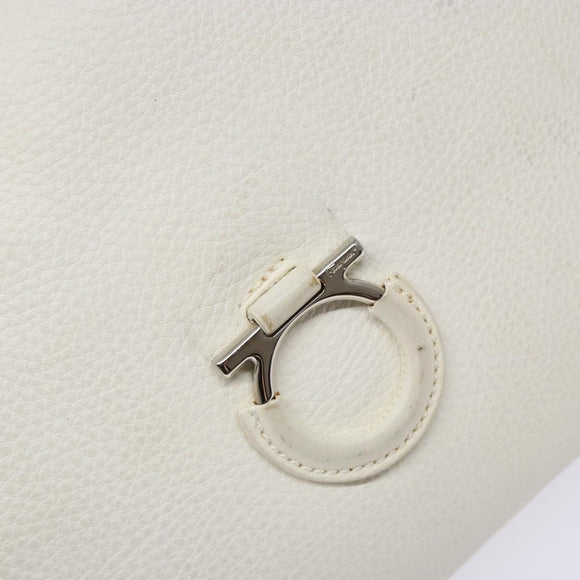 Salvatore Ferragamo Gancini Shoulder Bag Leather White Silver Auth 141105