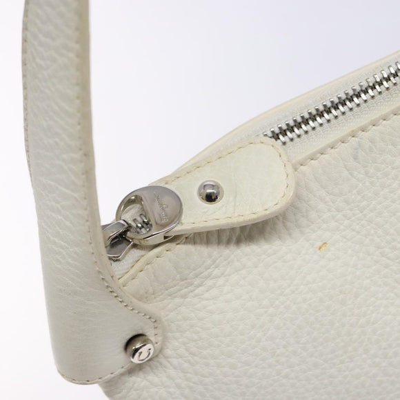 Salvatore Ferragamo Gancini Shoulder Bag Leather White Silver Auth 141105