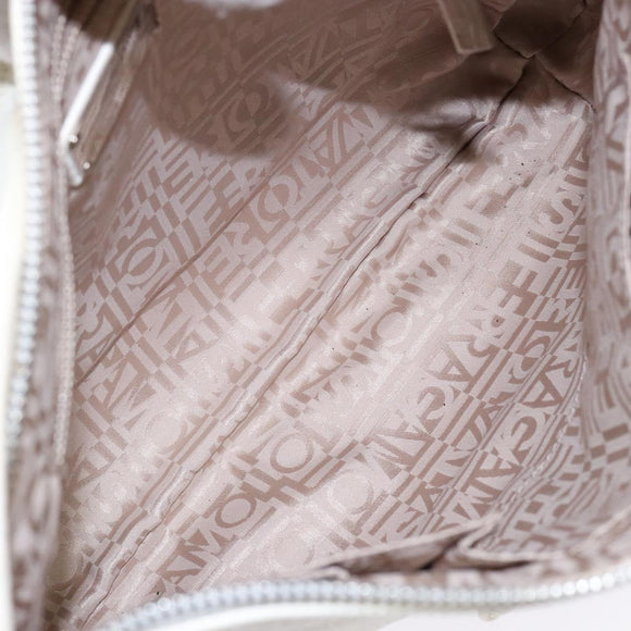 Salvatore Ferragamo Gancini Shoulder Bag Leather White Silver Auth 141105