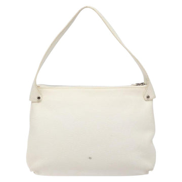Salvatore Ferragamo Gancini Shoulder Bag Leather White Silver Auth 141105 - 0