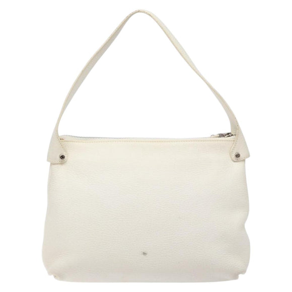 Salvatore Ferragamo Gancini Shoulder Bag Leather White Silver Auth 141105