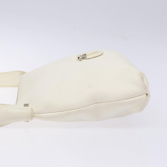 Salvatore Ferragamo Gancini Shoulder Bag Leather White Silver Auth 141105