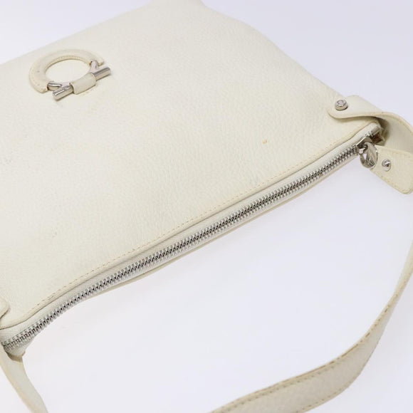 Salvatore Ferragamo Gancini Shoulder Bag Leather White Silver Auth 141105