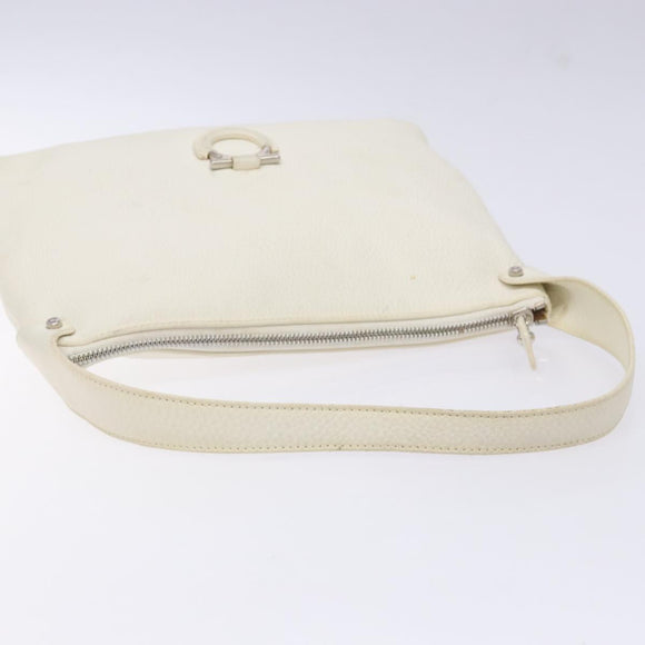 Salvatore Ferragamo Gancini Shoulder Bag Leather White Silver Auth 141105