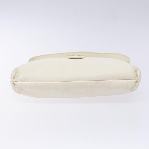 Salvatore Ferragamo Gancini Shoulder Bag Leather White Silver Auth 141105