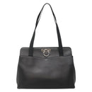 Salvatore Ferragamo Gancini Shoulder Bag Leather Black Silver Auth 141108-2