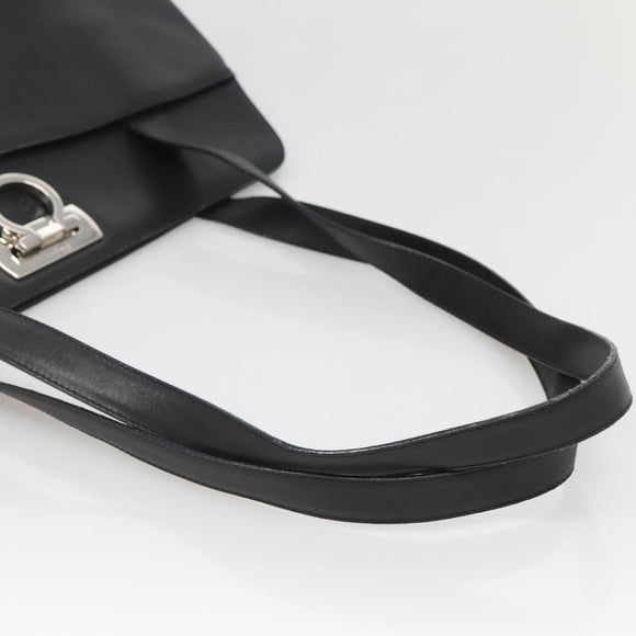 Salvatore Ferragamo Gancini Shoulder Bag Leather Black Silver Auth 141108