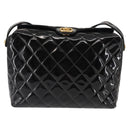 CHANEL Matelasse Shoulder Bag Patent leather Black Gold CC Auth 141133-2