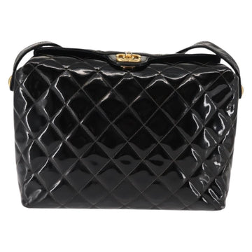 CHANEL Matelasse Shoulder Bag Patent leather Black Gold CC Auth 141133 - 0