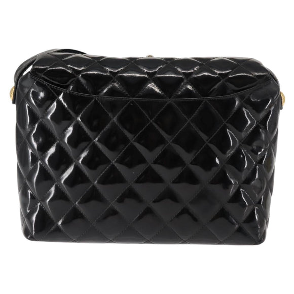 CHANEL Matelasse Shoulder Bag Patent leather Black Gold CC Auth 141133