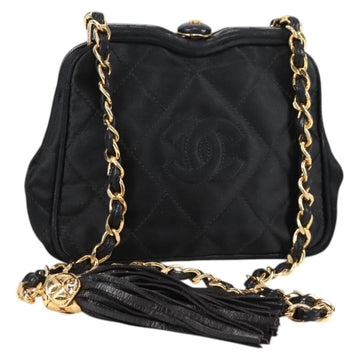 CHANEL Matelasse Waist Bag Satin Black Gold CC Auth 141135V