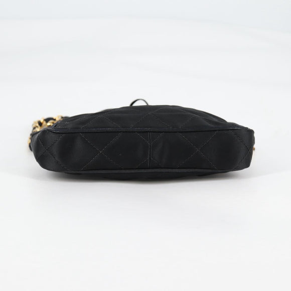 CHANEL Matelasse Waist Bag Satin Black Gold CC Auth 141135V