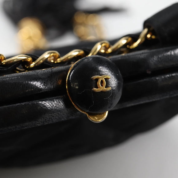 CHANEL Matelasse Waist Bag Satin Black Gold CC Auth 141135V